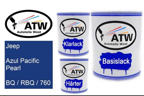 Jeep, Azul Pacific Pearl, BQ / RBQ / 760: 1L Lackdose + 1L Klarlack + 500ml Härter - Set, von ATW Autoteile West.